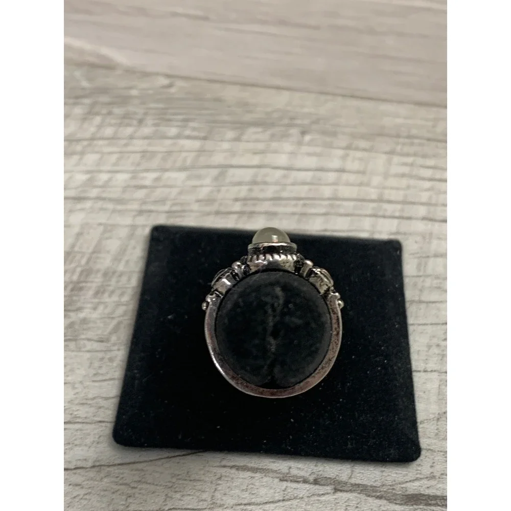 Vintage Style Moonstone Heart Ring Silver Tone Boho Size 7.75 4024